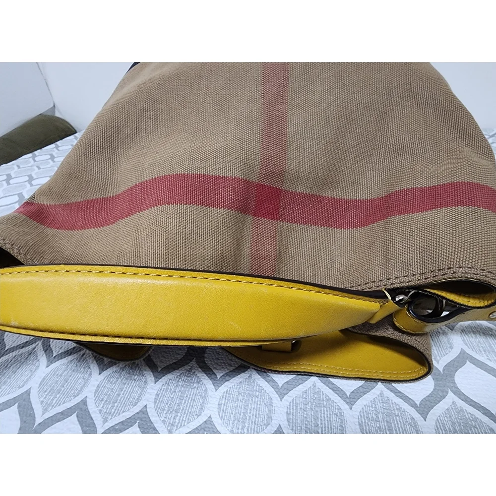 BURBERRY Canvas Mega Check Medium Ashby Hobo Saddle Bag Yellow/Beige